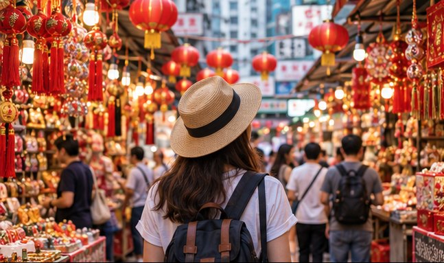 香港街市裡的旅客